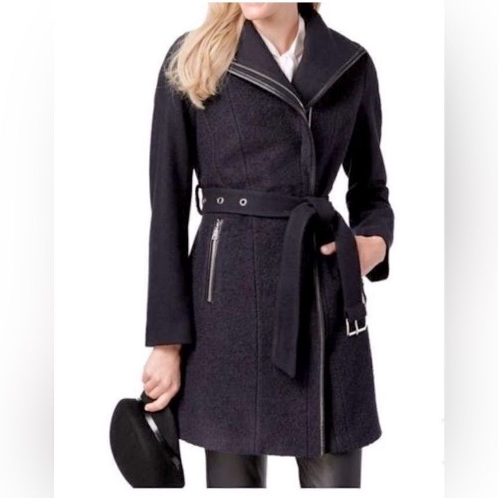 TAHARI ELAINE WOMENS ASYMMETRICAL BELTED TRENCH‎ COAT